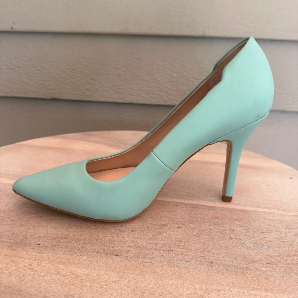 Aldo Mint Green Leather Pointed Toe Stiletto Pumps Scalloped Heel Womens 8 38.5 - Picture 9 of 13